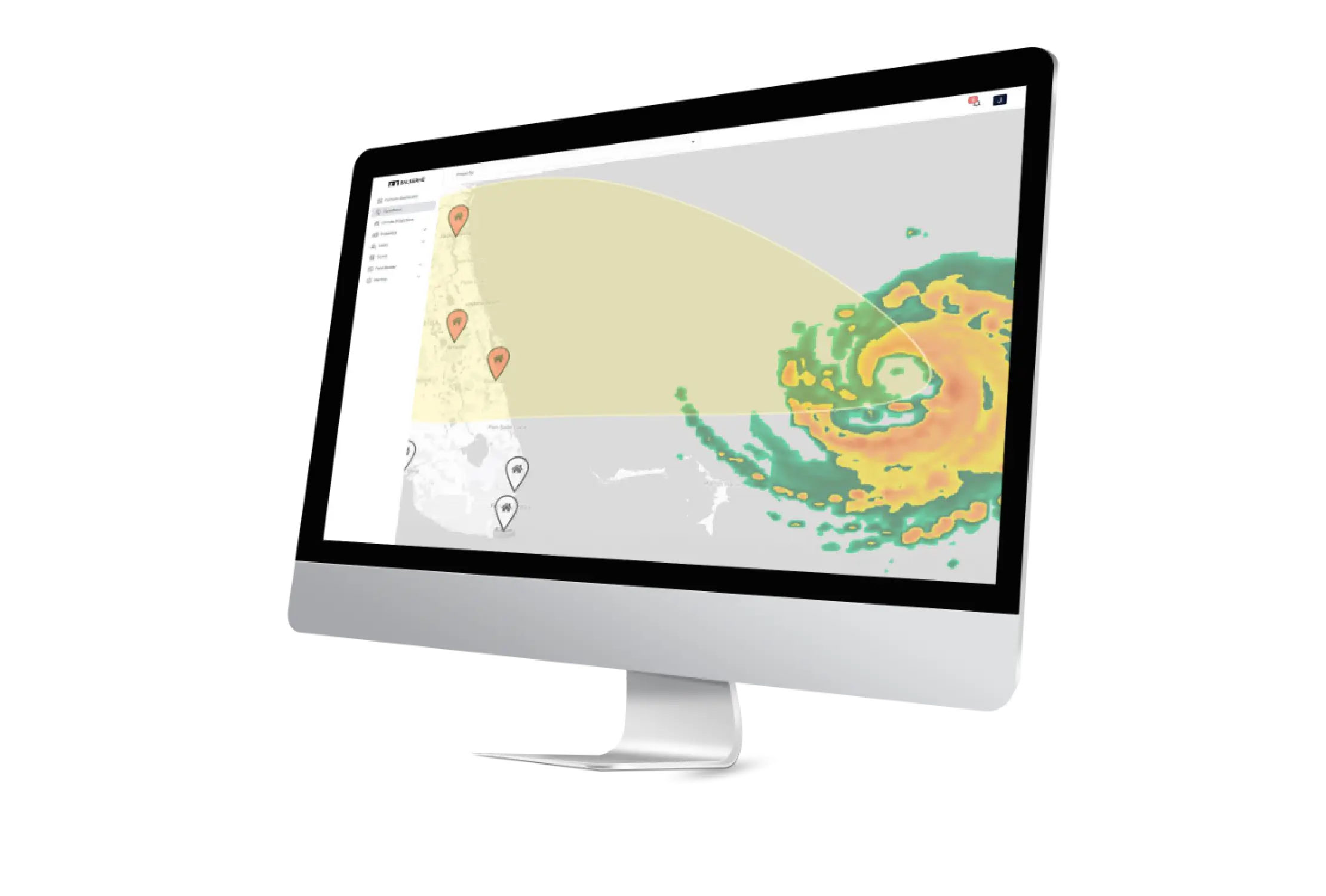 SmartResilience climate-tech platform showing map interface with weather overlay